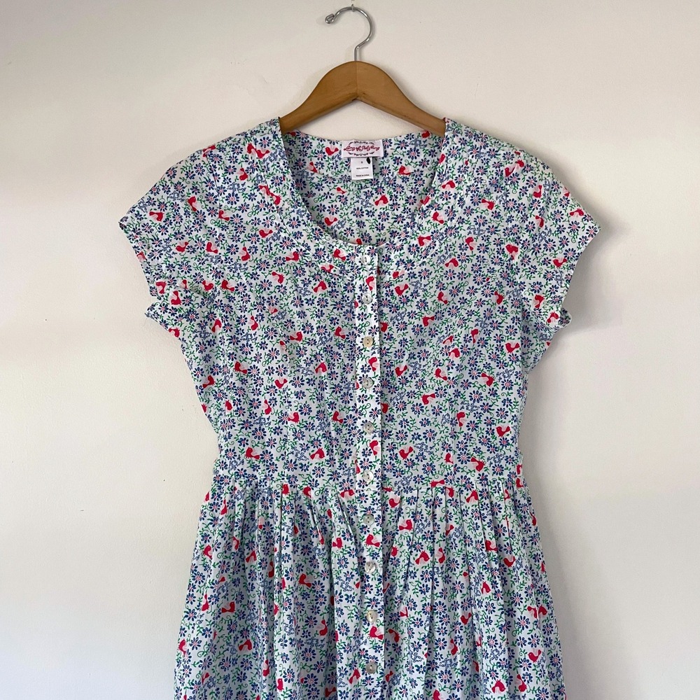 Lanz of Salzburg Cotton Midi Dress Small Prairie Folk Cottagecore Modest - Picture 2 of 11